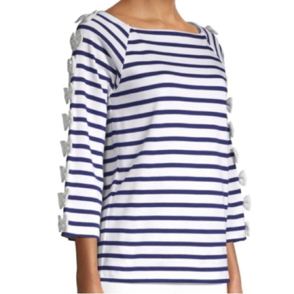 Tu Es Mon Tresor striped bow long sleeve top